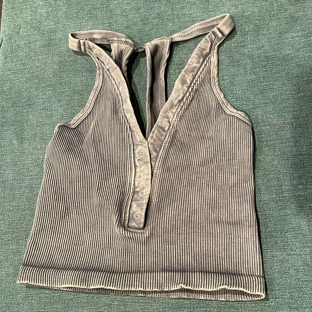 Free People Movement Halter Free Throw Henley Snap Button Rib Crop Top M